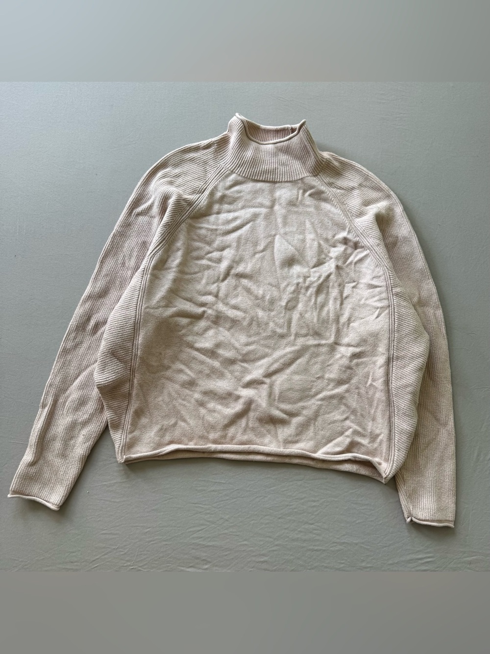 Beige Dolman Sleeve Mock-neck Sweater